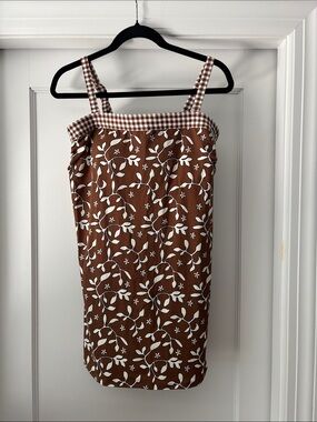 Brown Floral Gingham-long swim top